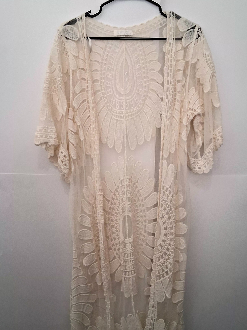 REBELLION Ivory Embroidered Lace Mesh Kimono Size Small